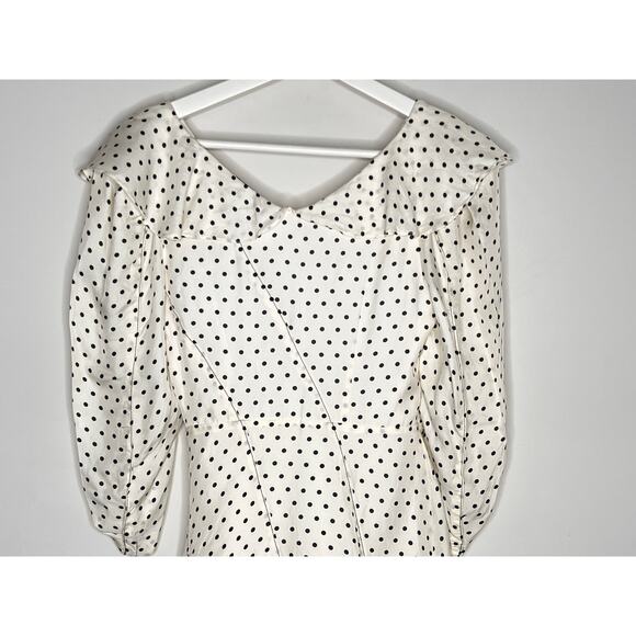 Sandro Puffed Sleeve Ruffled Polka Dot Twill Mini Dress White/Black 34 US XS - Picture 11 of 13